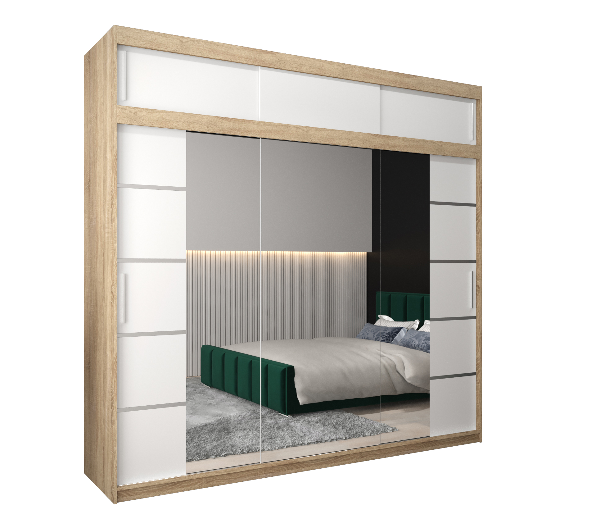 Szafa przesuwna z nadstawką garderoba Verona 4 250 x 62 x 240 cm Sonoma + Biały - Abiks Meble
