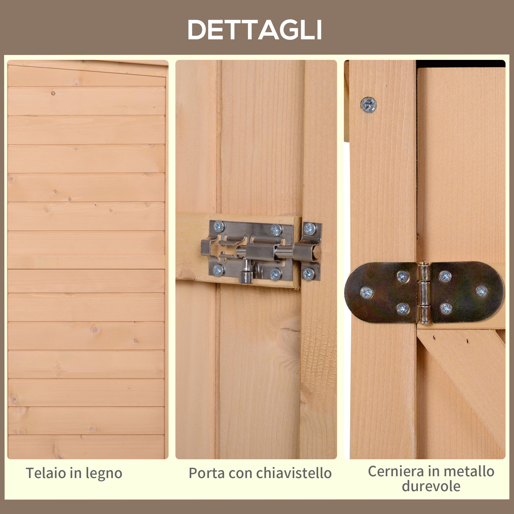 Outsunny Casetta da Giardino in Legno di Abete con Tetto Impermeabile e 2 Mensole, 75x56x115 cm - 6