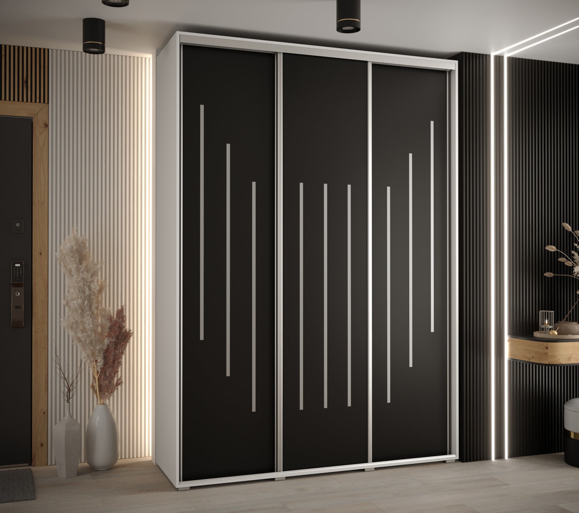 Szafa przesuwna wysoka Davos 12 180 x 60 x 235,2 cm biały + czarny + u. srebrny - Abiks Meble - 2