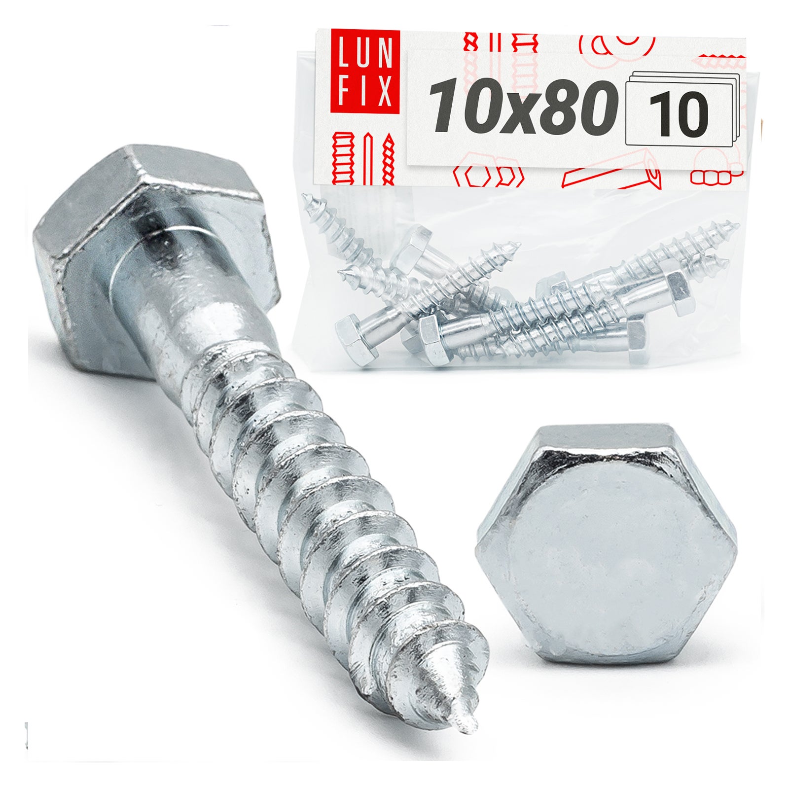 Wkręty ciesielskie z łbem sześciokątnym DIN571mm M10x80mm 10szt.