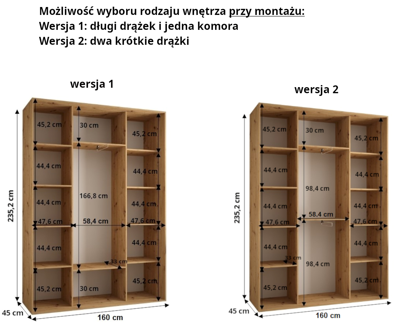 Szafa przesuwna z lustrem wysoka Davos 3 160 x 45 x 235,2 cm czarny + artisan + u. srebrny - Abiks Meble - 4