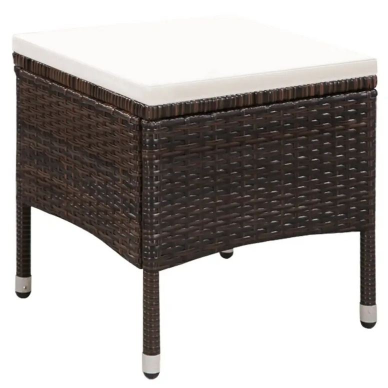 Chaise avec repose-pieds tissu blanc et résine marron Fatis - 3