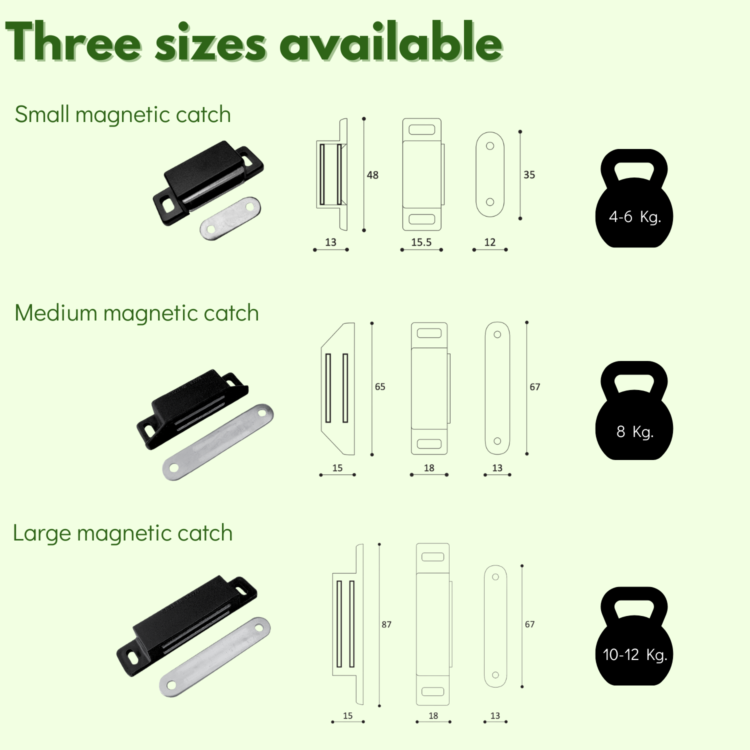 Fermeture magnétique pour meubles, portes, armoires et tiroirs, loquet magnétique avec aimant pour battants - 4 pièces - (Blanc, Moyen). - 3