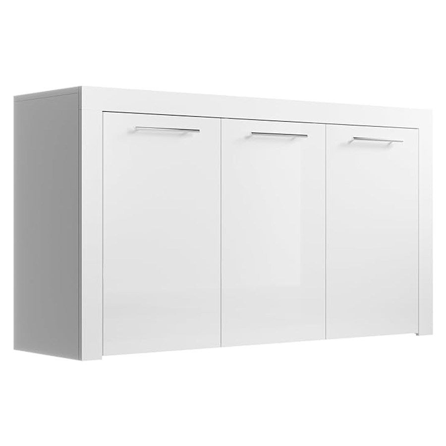Aparador nelia para salón y comedor con tiradores metálicos, mueble de melamina de alto brillo, blanco, 144x80x42 cm