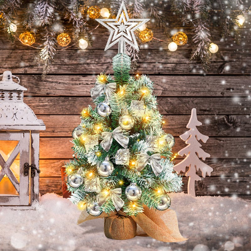 Albero Di Natale Glitterato A Quadri – 30 Cm – Mini Decorazione Da Tavolo Oro E Bianco