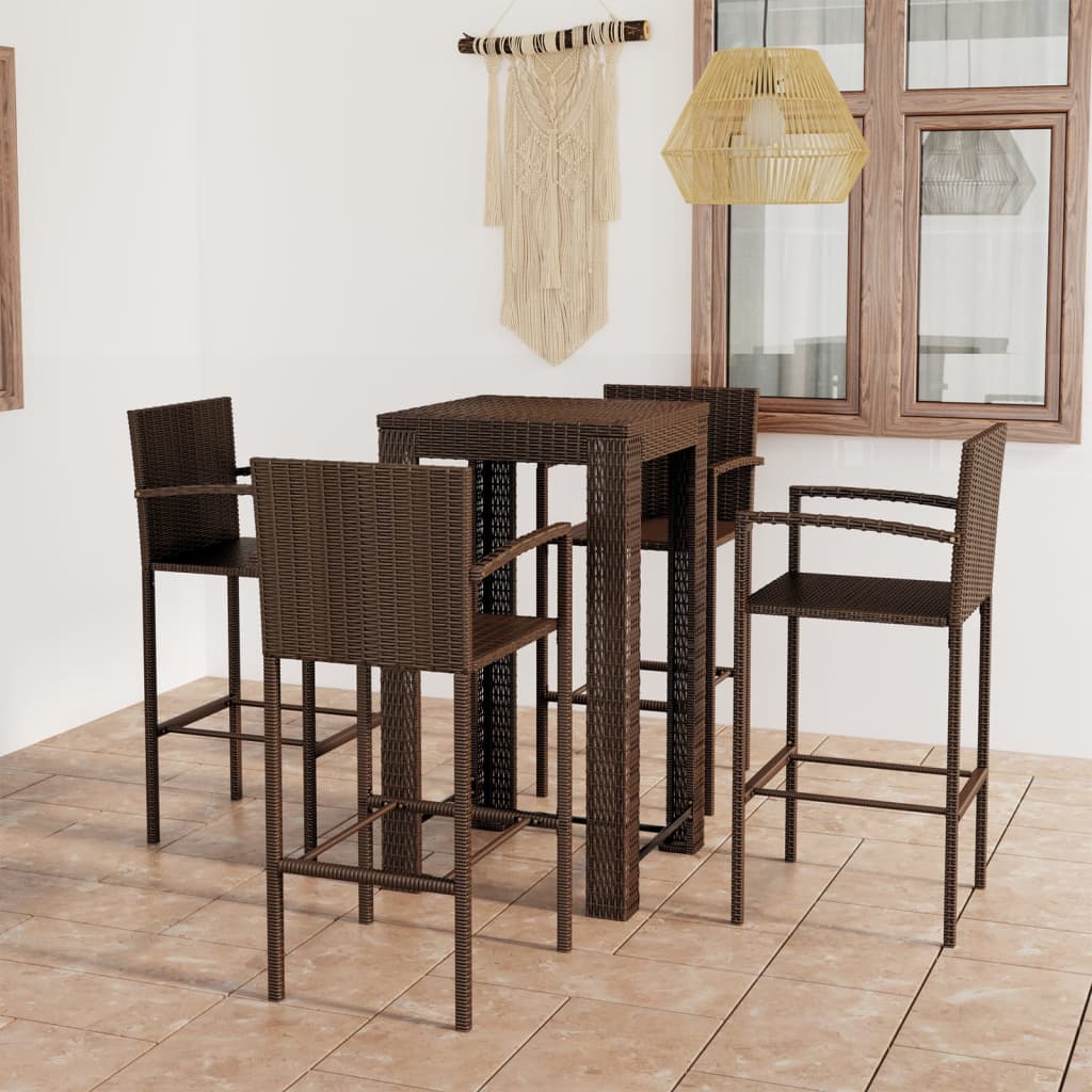 5-cz. zestaw mebli barowych z podłokietnikami, rattan PE, brąz vidaXL