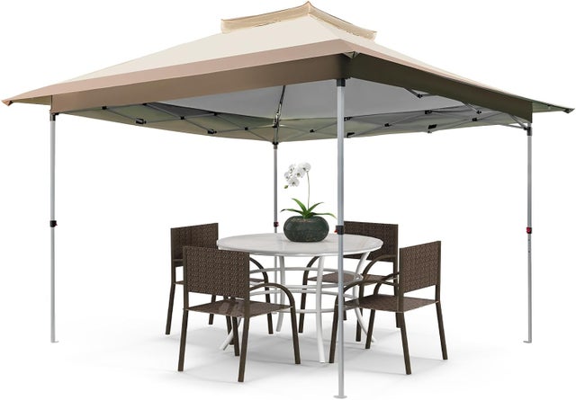Gazebo da Giardino 3,6 x 3,6 M, Pergola Pop-up con Altezza Regolabile, Tetto Ventilato e Struttura in Metallo, Borsa Trasportabile con Ruote
