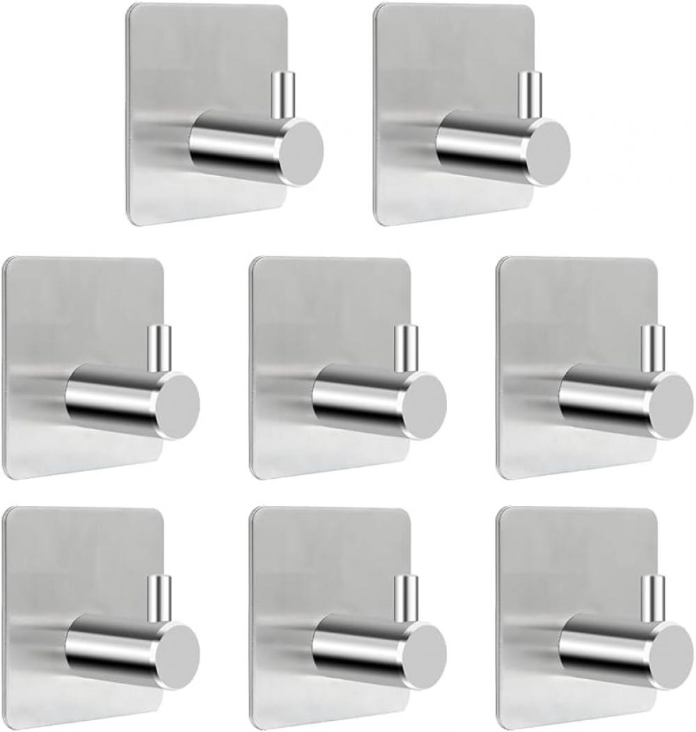 8-częściowe haczyki samoprzylepne, 8 haczyków samoprzylepnych, haczyki łazienkowe ze stali nierdzewnej (srebrne)