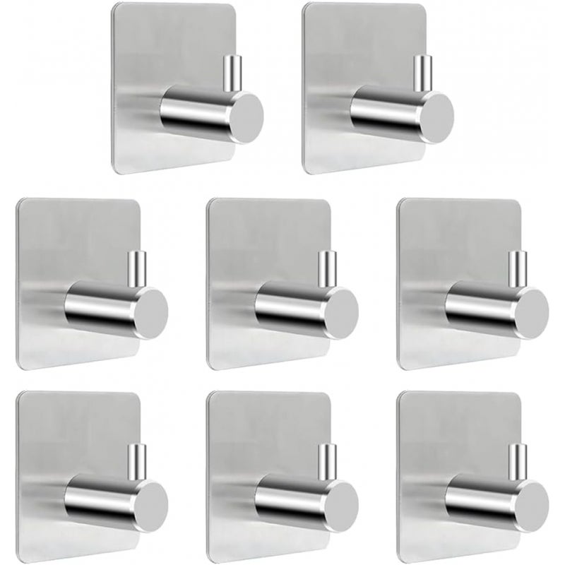 8-częściowe haczyki samoprzylepne, 8 haczyków samoprzylepnych, haczyki łazienkowe ze stali nierdzewnej (srebrne)