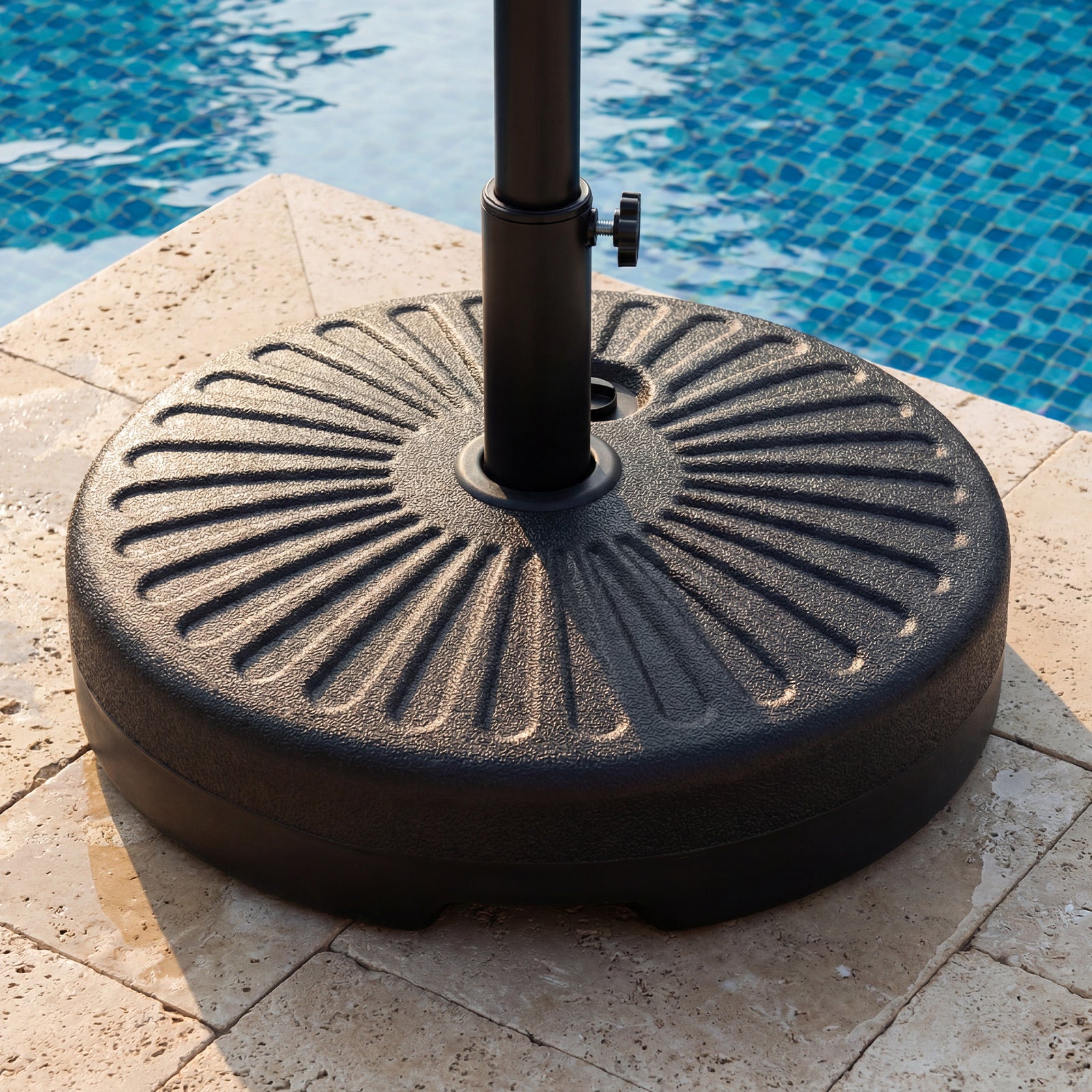 Base pour Parasol Rond 51 cm, Diamètre du Mât jusqu'à 38, 48 mm, Support pour Parasol Remplissable d'Eau et Sable avec 2 Raccords, Porte-mât en Métal - 2