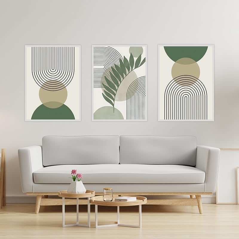 40 x 60 cm x 3 Conjunto de carteles geométricos, imágenes abstractas de flores y plantas, cartel impreso para sala de estar, fondo de decoración de pa - 4