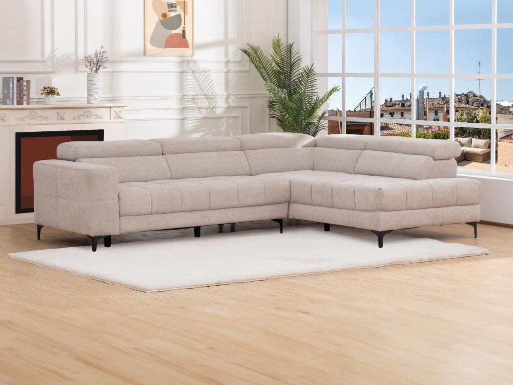 Canapé D'angle Beige Clair En Tissu Coton – Neuf – 221 Cm De Large – Qualité Supérieure