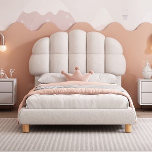 Lit d'enfant rembourré 90x200 cm, Avec design de couronne, Avec éclairage LED, Lit de rangement hydraulique, Tête de lit réglable en hauteur, Lit superposé simple avec sommier à lattes, Blanc Lit d'enfant rembourré 90x200 cm, Avec design de couronne, Avec éclairage LED, Lit de rangement hydraulique, Tête de lit réglable en hauteur, Lit superposé simple avec sommier à lattes, Blanc