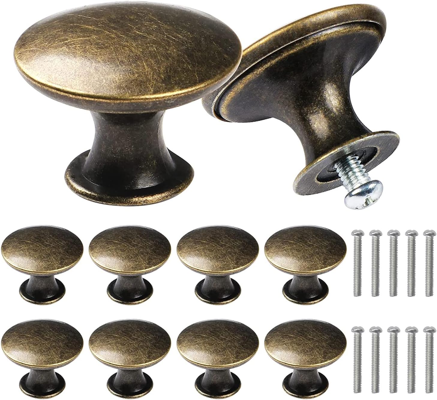 Zestaw 10 okrągłych uchwytów do szuflad w stylu vintage retro, metalowe półkola do drzwi szafek, szuflad, szafa, brąz antyczny