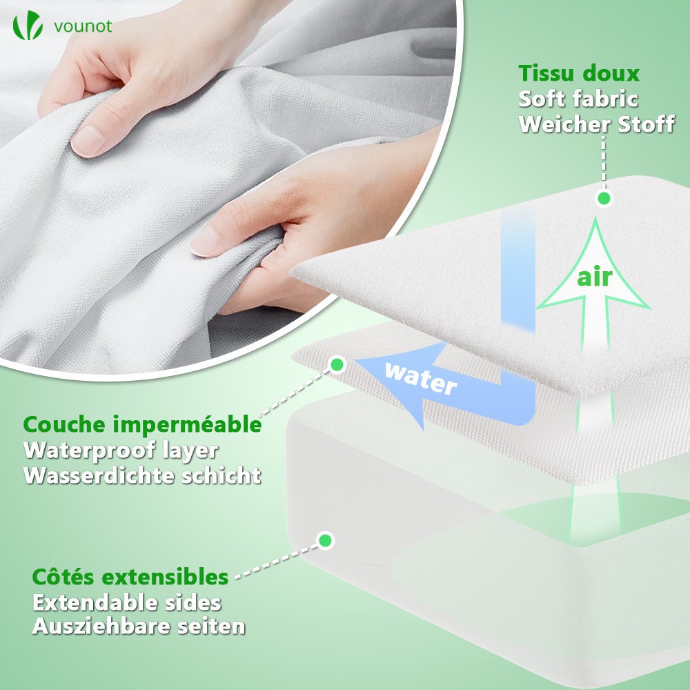 Lot de 2 Protège Matelas Alèse 200x200x30cm avec jupe elastiquée - Imperméable respirante anti-acarien - Certifié OEKO-TEX - VOUNOT® - 4
