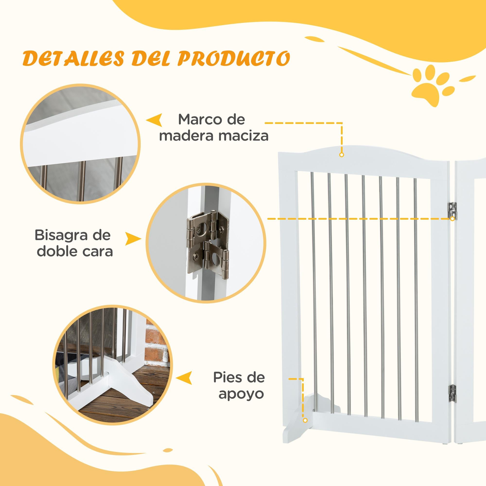 Barreira de Segurança para Animais de Estimação PawHut Branco MDF e Aço 154x30x80cm - 6