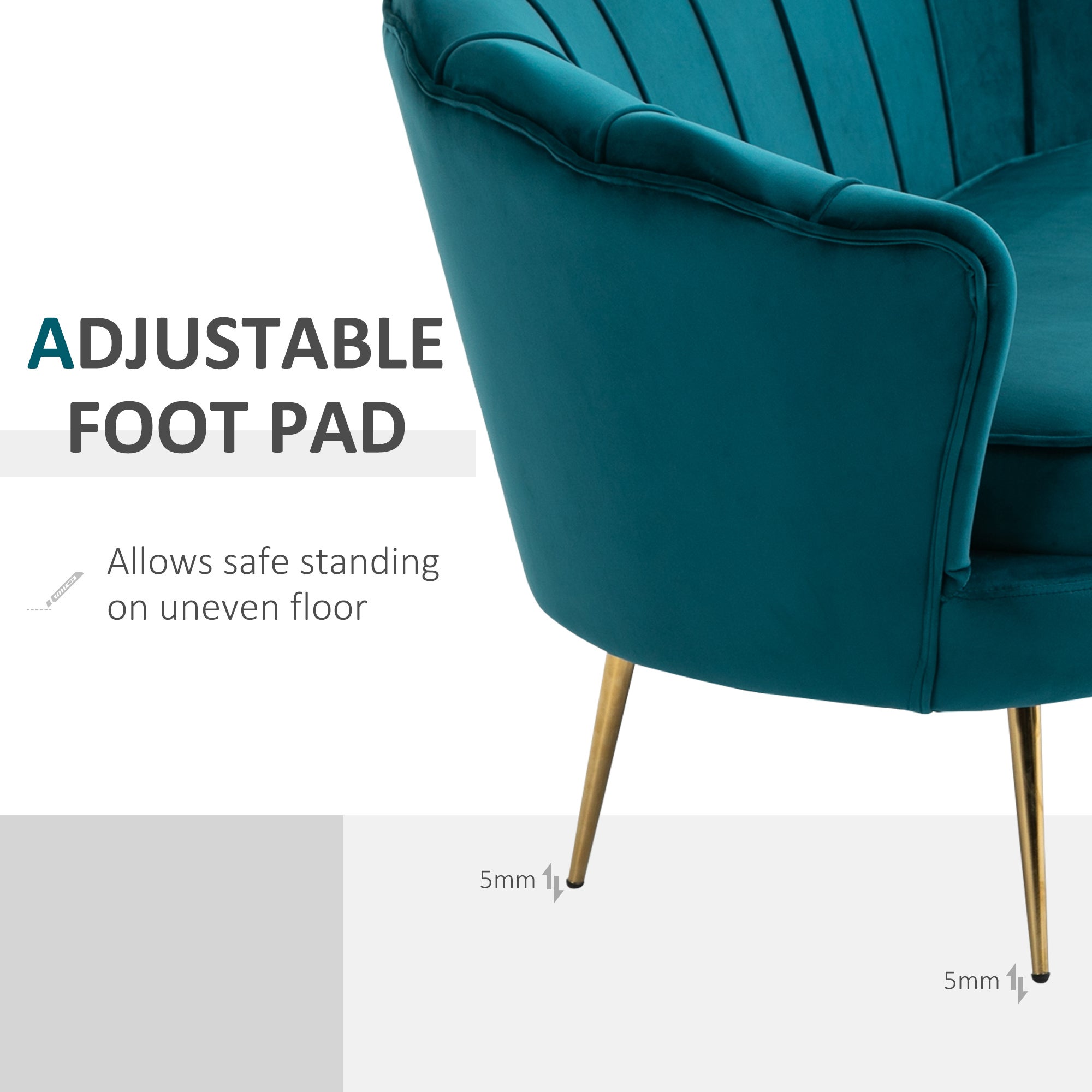 HOMCOM Divano Vintage 2 Posti Industrial Chic, in Tessuto Effetto Velluto e Metallo, 130x77x77 cm, Alzavola e Oro - 7