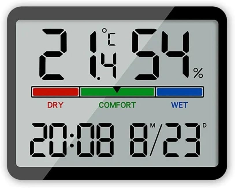 Cyfrowy budzik elektroniczny, duży ekran LCD, zegar ścienny, termometr, wyświetlacz wilgotności (czarny, 8280)
