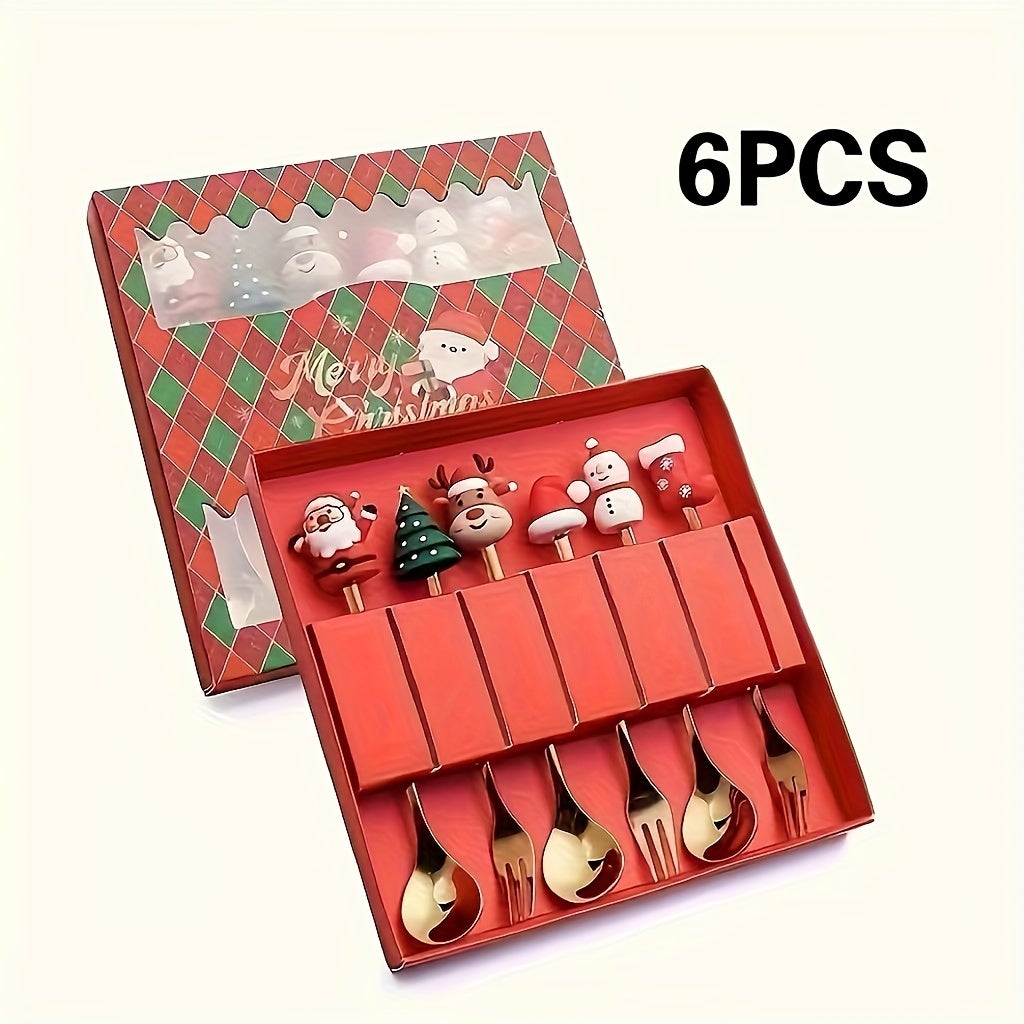 Set di 6 cucchiai di Natale in acciaio inox, cucchiaino da caffè, cucchiaino da tè, cucchiaino da dessert, con confezione regalo (B-oro
