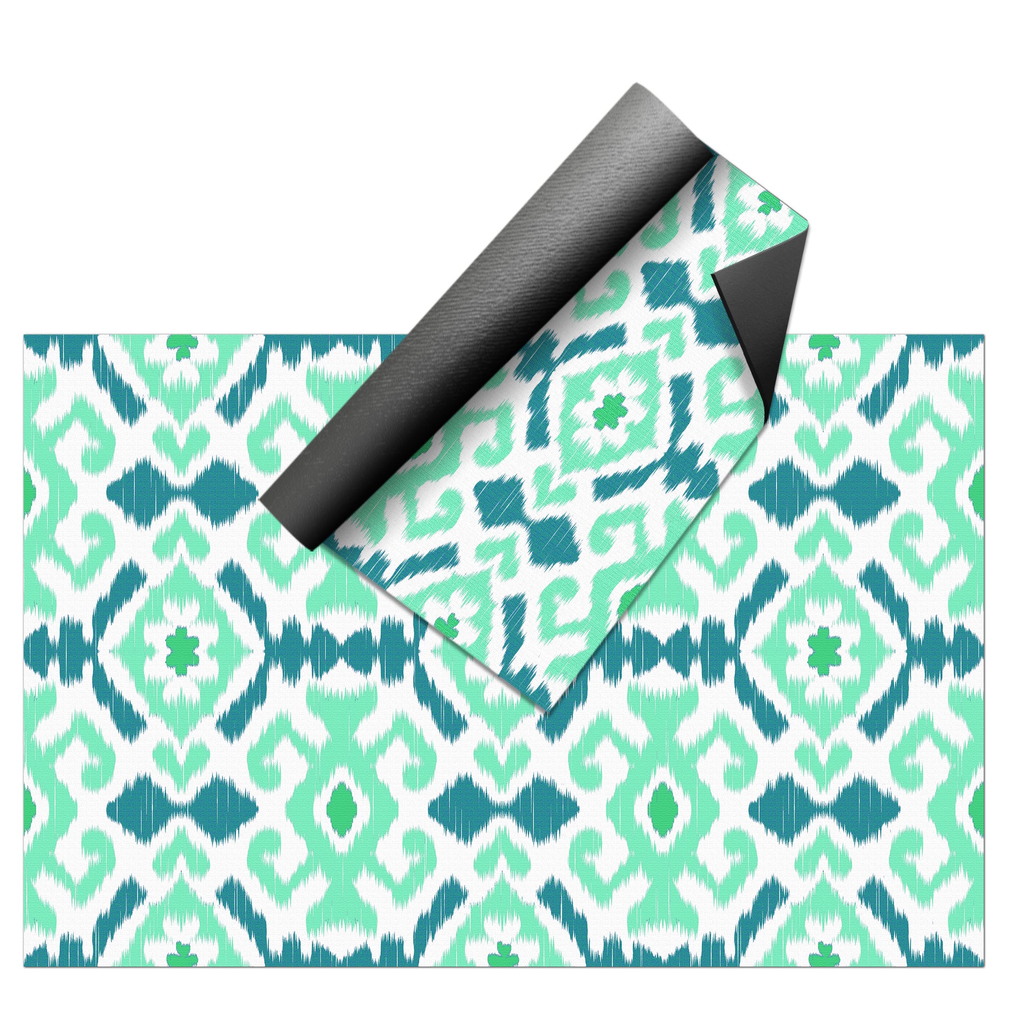 Tapis PVC Intérieur/Extérieur Ikat Bleu turquoise 160x240 cm - Vinyle imprimé antidérapant, lavable et résistant pour terrasse et maison - 8