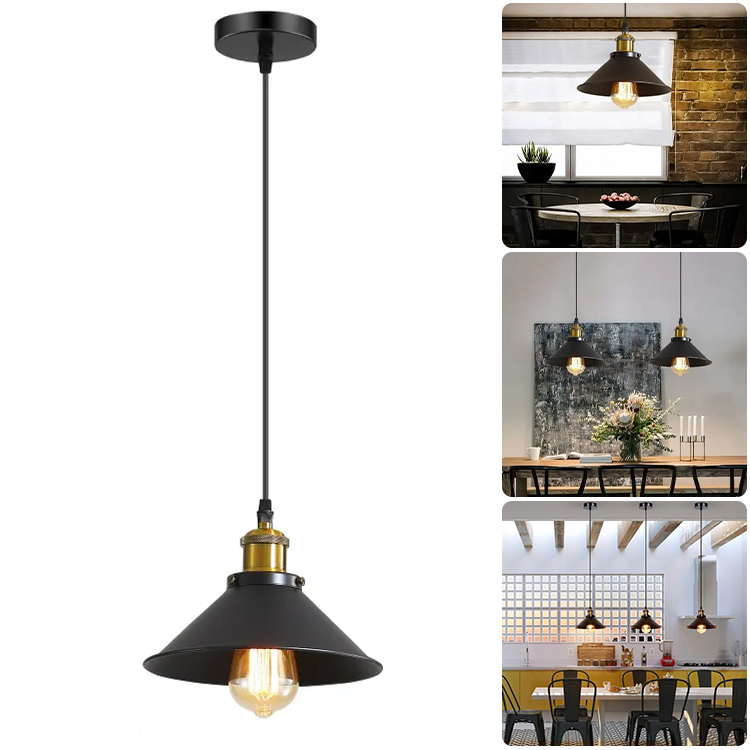 Industrialna lampa wisząca, metalowa oprawa, lampa sufitowa, lampa nad wyspę, lampa wisząca z żarówką, regulowana wysokość, światło białe 6000K, φ22cm