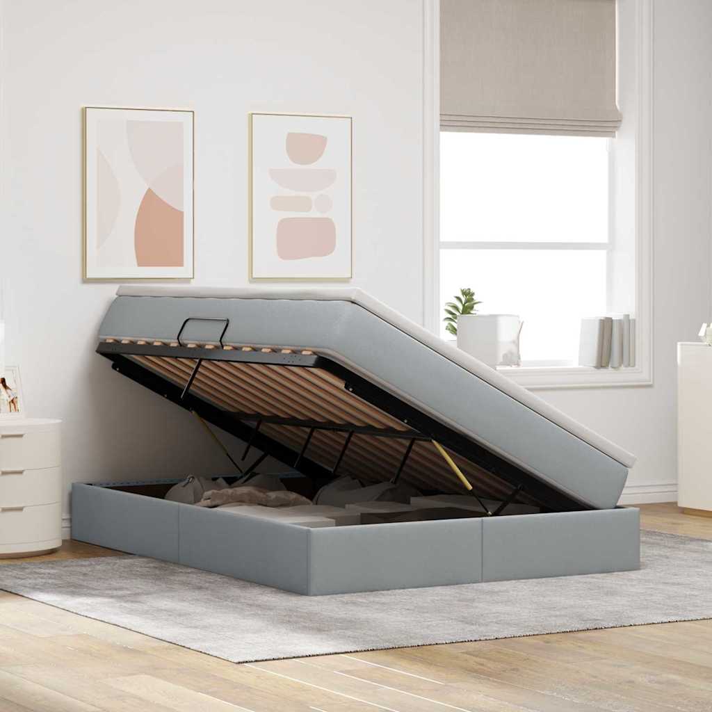 Lit avec rangement et matelas gris clair 140 x 190 cm polyester - 4
