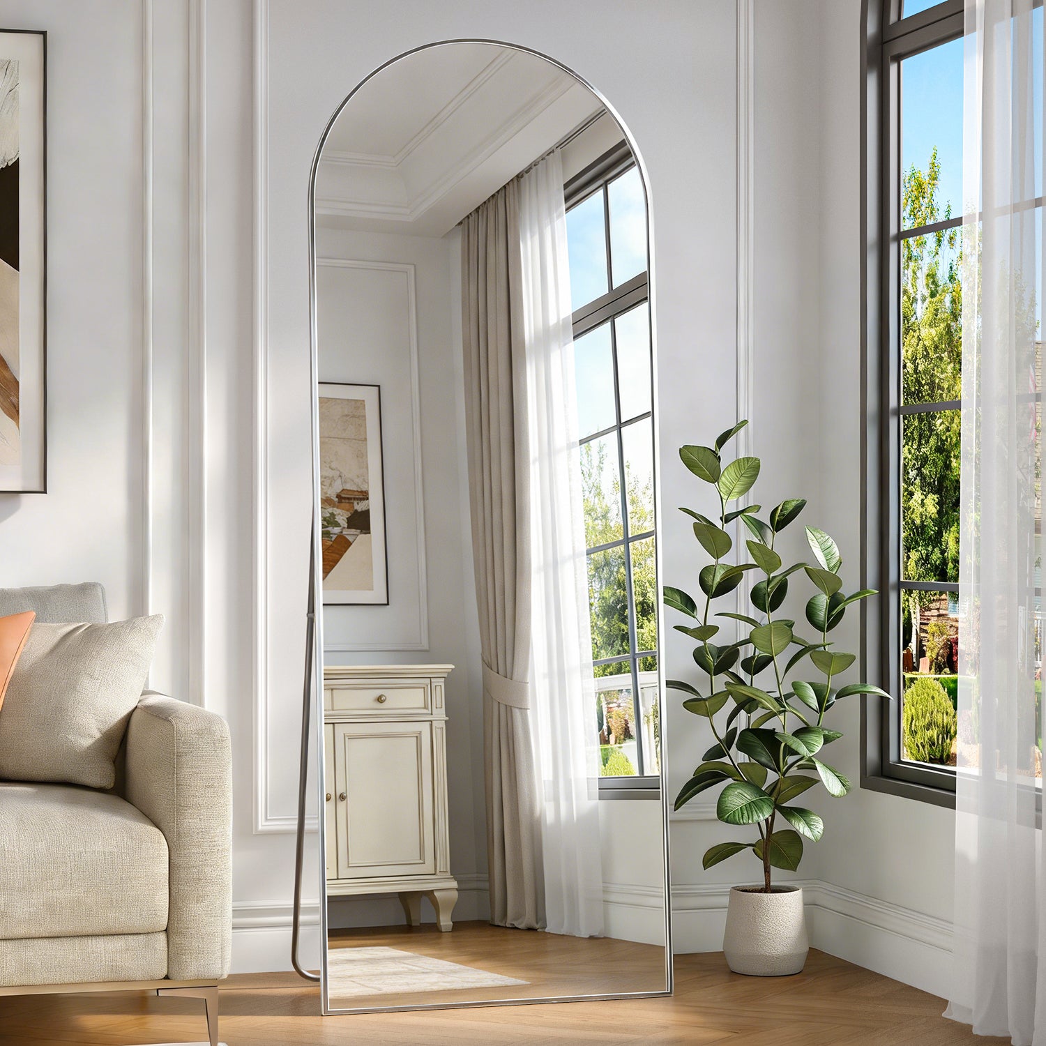 MIRUO Specchio da pavimento a figura intera, grande montaggio a parete, camera da letto, spogliatoio, cornice sottile in lega di alluminio (162,6 x 53,3 cm, argento