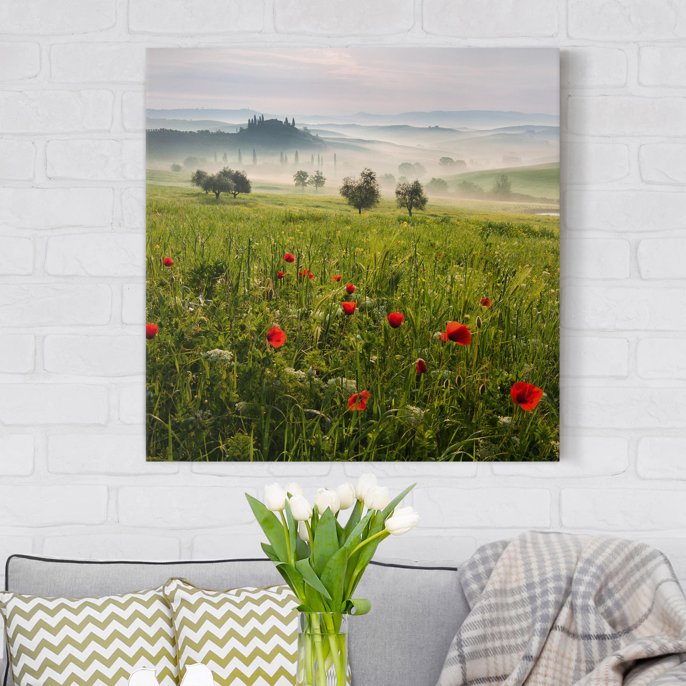 Lienzo cuadro en lienzo bastidor impresion en lienzo verde paisaje árboles montaña panorama 222 cocina dormitorio salón pasillo 30 x 30 cm