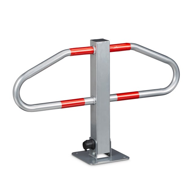 Barrière de parking rabattable manuelle en acier avec 2 clés et 4 bandes réfléchissantes rouges, 47 x 70 x 18 cm, argentée, Relaxdays