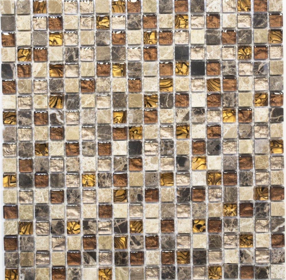 Mosaico De Vidrio Y Piedra Natural Ses Palmeres – Azulejo Marrón 29,5x29,5cm Para Baño Y Cocina
