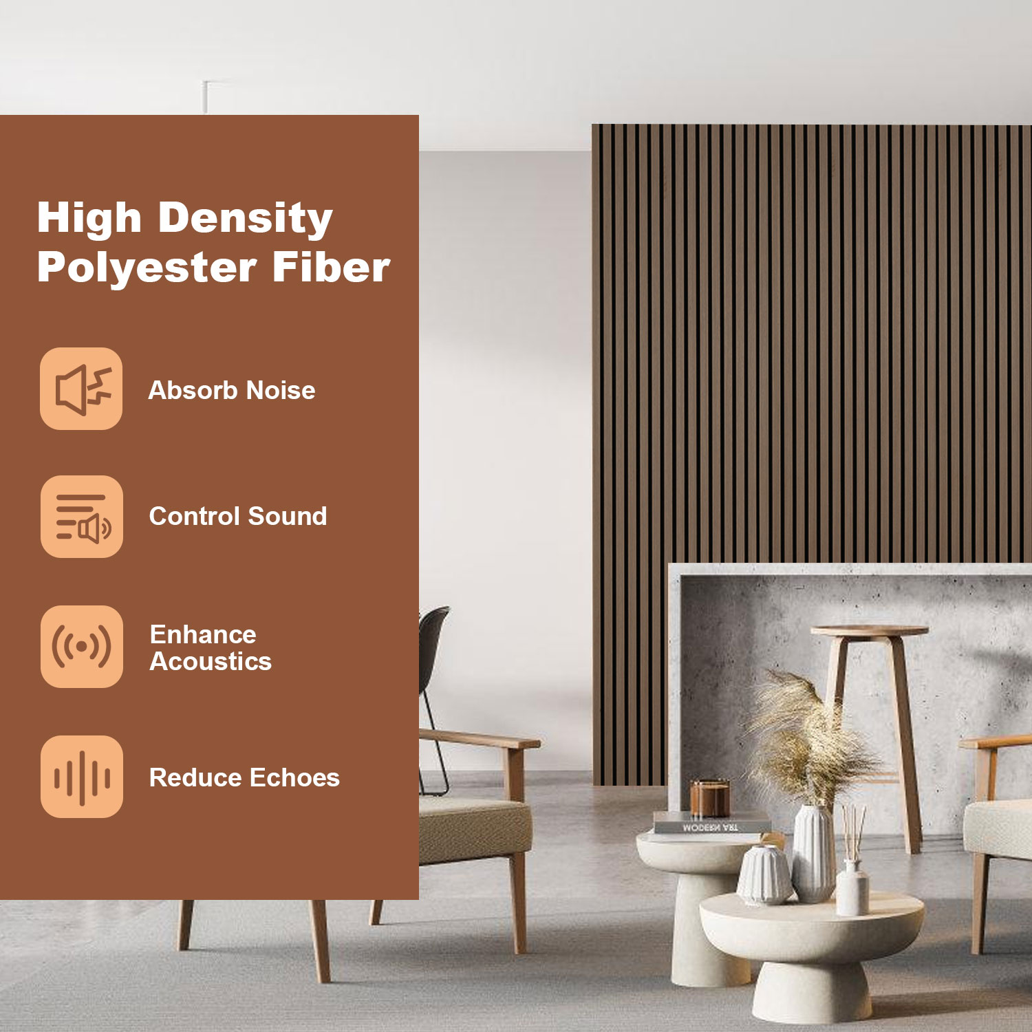 Lote de 2 Paneles Acústicos para Pared 120x60x2.1cm - Panel MDF Enchapado Nogal - 3