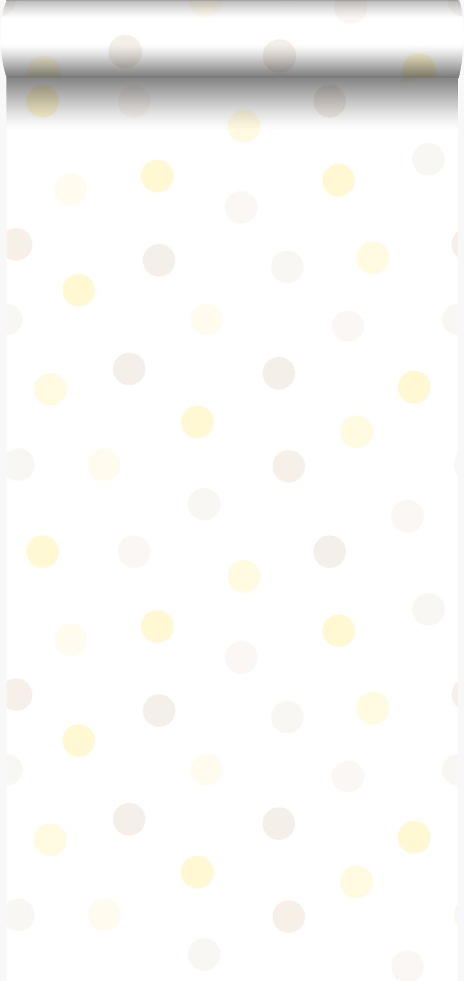 Papel pintado puntos lunares polka dots amarillo pastel claro, gris claro cálido y beige crema claro - 53 cm x 10.05 m - origin wallcoverings