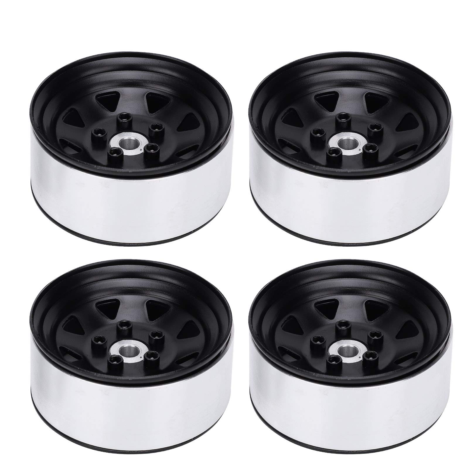 JGGZONE Beadlock Lot de 4 pneus Beadlock de 3,3 cm en aluminium à 5 rayons Beadlock Jante de roue de 7 mm hexagonale et 70 mm en caoutchouc pour voiture sur chenilles
