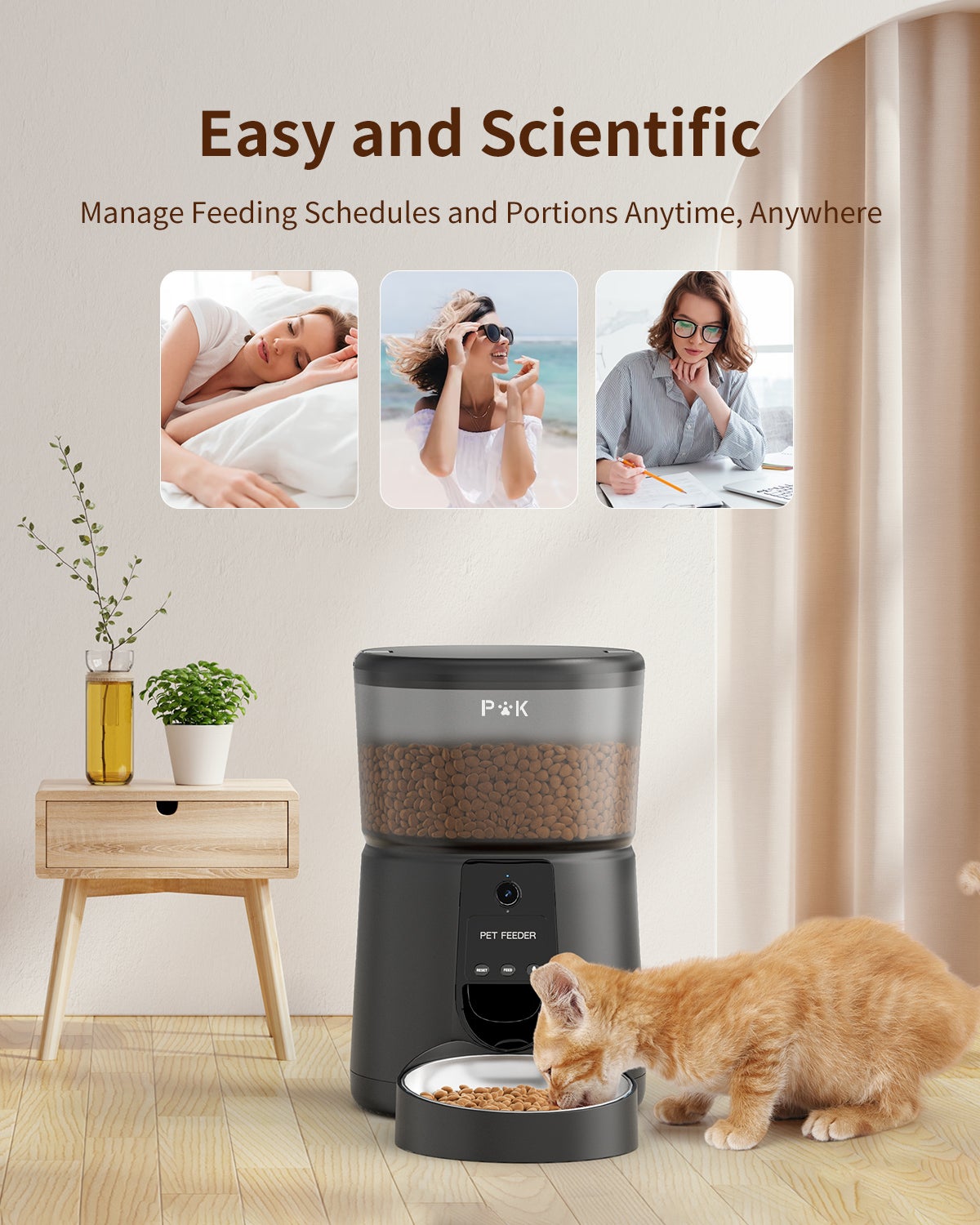 Distributeur Croquettes Chat Automatique, 4L Mangeoire Automatique pour Chat avec Caméra 1080P 2,4 G WiFi Enregistrement Vocal (Noir) - 8