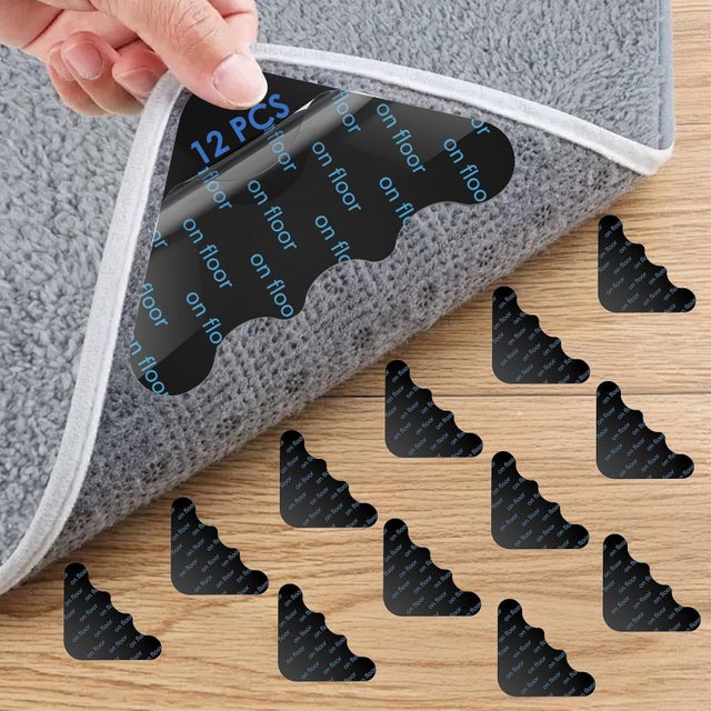 Adhesivos antideslizantes para alfombras, 12 unidades. Adhesivos antideslizantes reutilizables y lavables para alfombras.