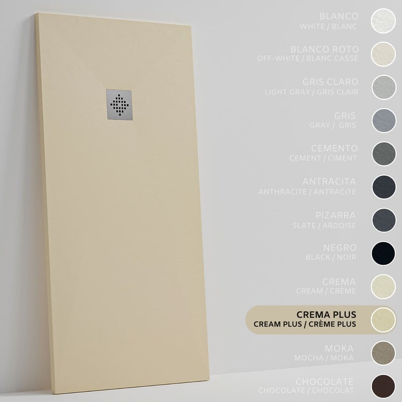 SOULHOME Brodzik prysznicowy– Żywica– Gel Coat– Gładka/Kamienna tekstura – Antypoślizgowy – Kolor intensywnie kremowy – 90X75- Niski 3 cm– Standard