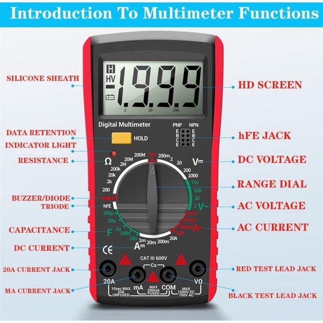 ALLmeter Multimètre automatique Multimètre intelligent numérique TRMS 6000 Comptes, Ampèremètre Voltmetre Rechargeable par USB avec Grand écran coloré, NCV ALLmeter Multimètre automatique Multimètre intelligent numérique TRMS 6000 Comptes, Ampèremètre Voltmetre Rechargeable par USB avec Grand écran coloré, NCV