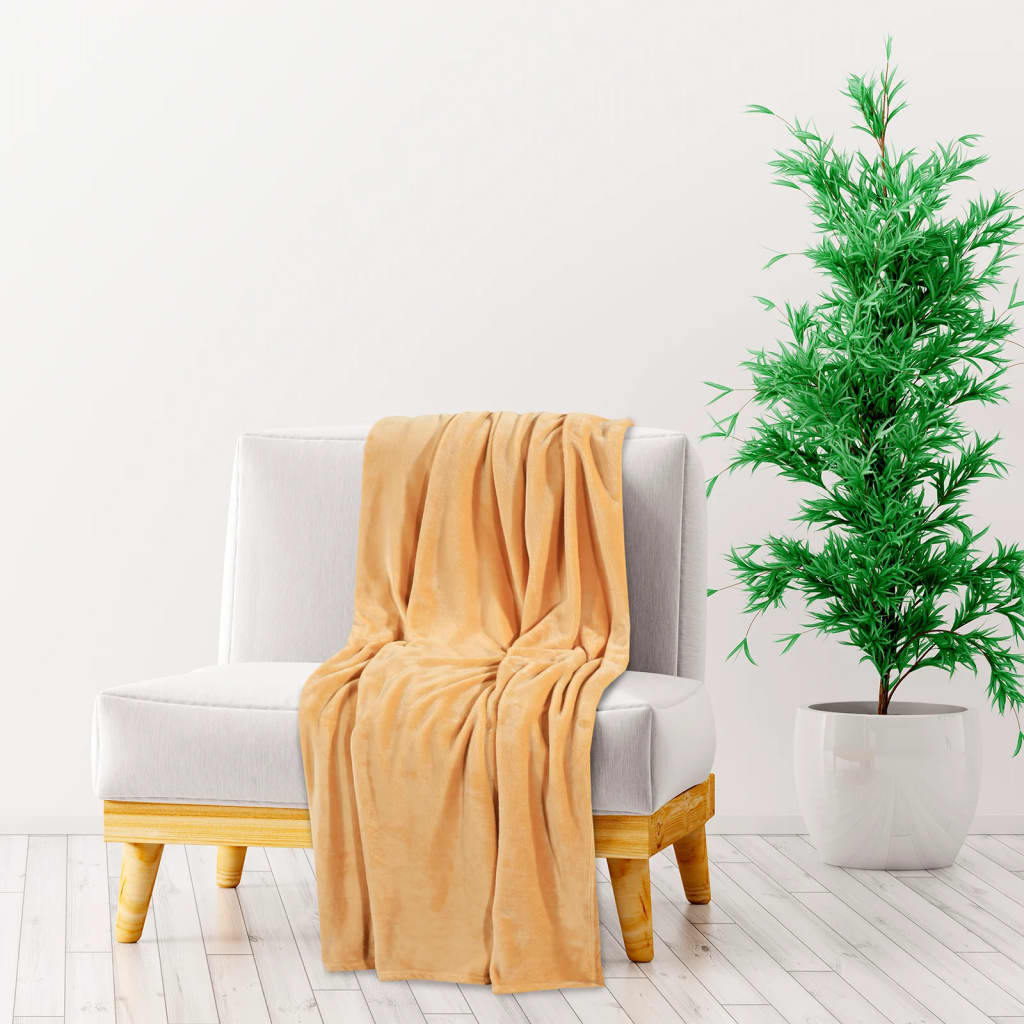 Coperta Morbida In Pile Di Poliestere 120x150 Cm - Oro Con Alberi Di Natale, Regalo Confezionato Con Biglietto, Certificato Ökotex