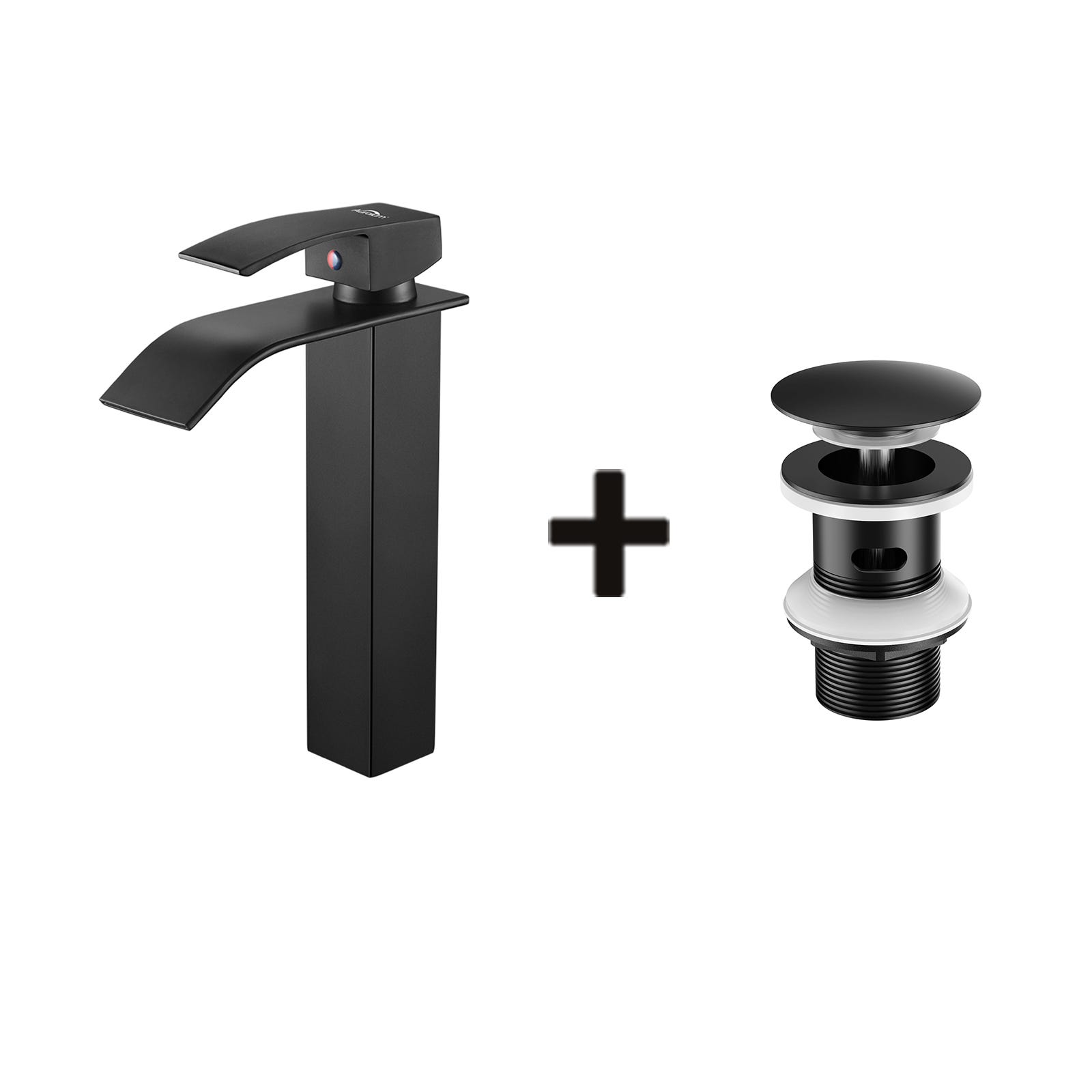 Mitigeur de lavabo cascade - Robinet salle de bain noir chromé - Laiton Mitigeur de lavabo cascade - Robinet salle de bain noir chromé - Laiton