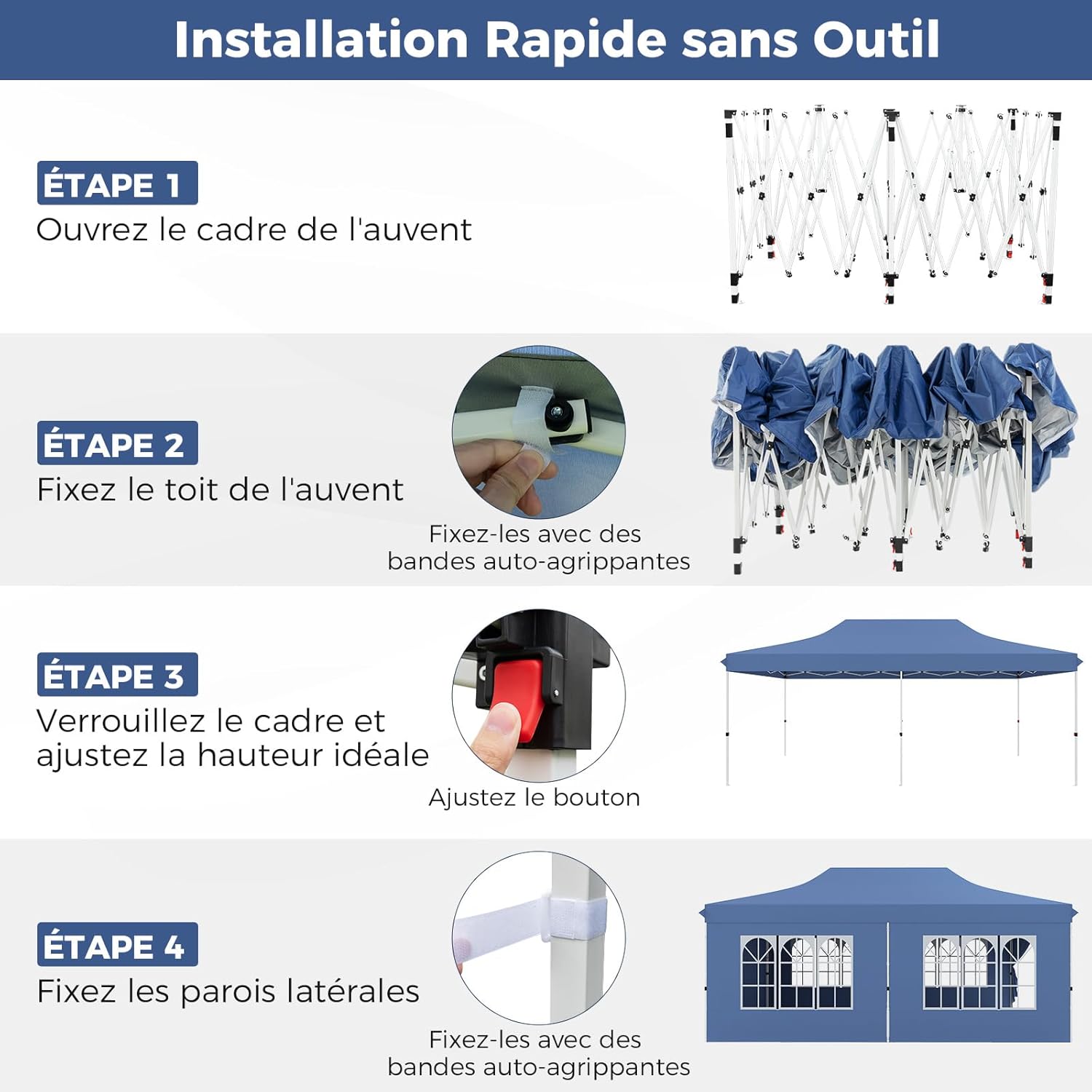 Cenador plegable de 3 x 6 m con 6 paredes laterales, 6 sacos de arena, carpa para fiestas, estructura metálica ajustable, pabellón desplegable y bols - 7