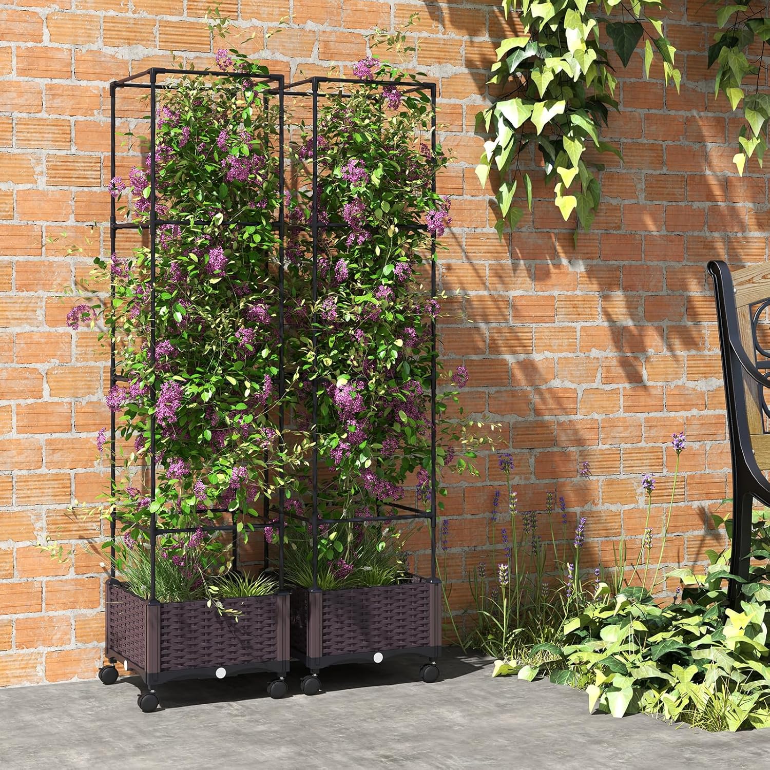 Jardinière avec Treillis Jardin pour Plantes Grimpantes, Obélique avec Carré Potager Pot,Cage à Tomates à roulettes 170/130/90/50CM 40 x 40 x 32CM - 2