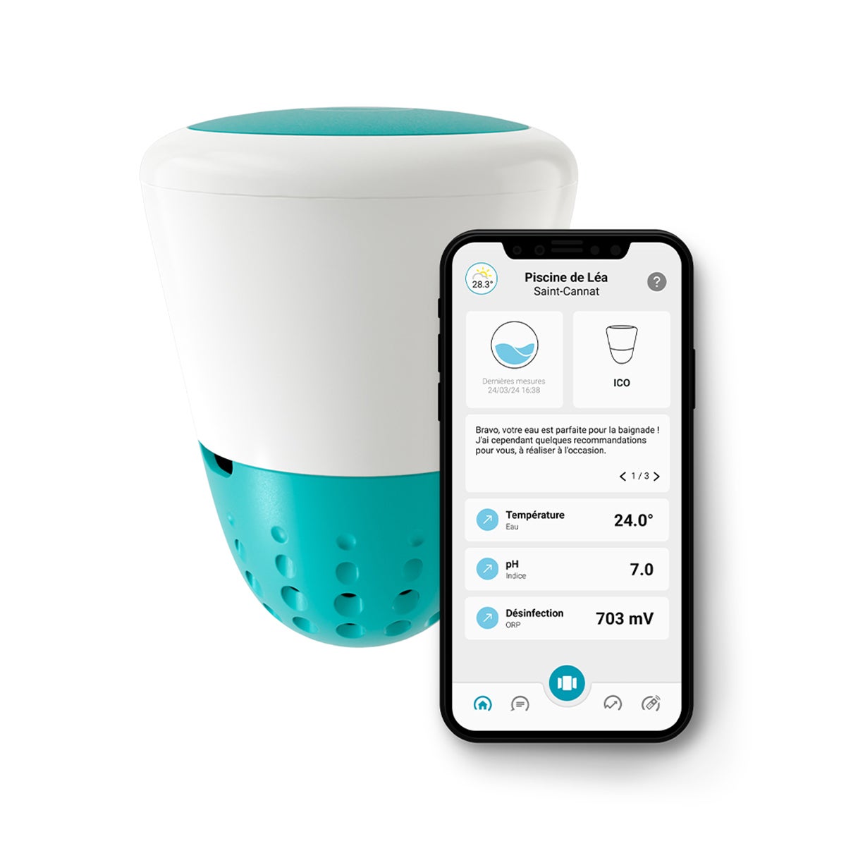 Analyseur d'eau connecté wifi + bluetooth - Ondilo ICO POOL V2 CL-BR - 2