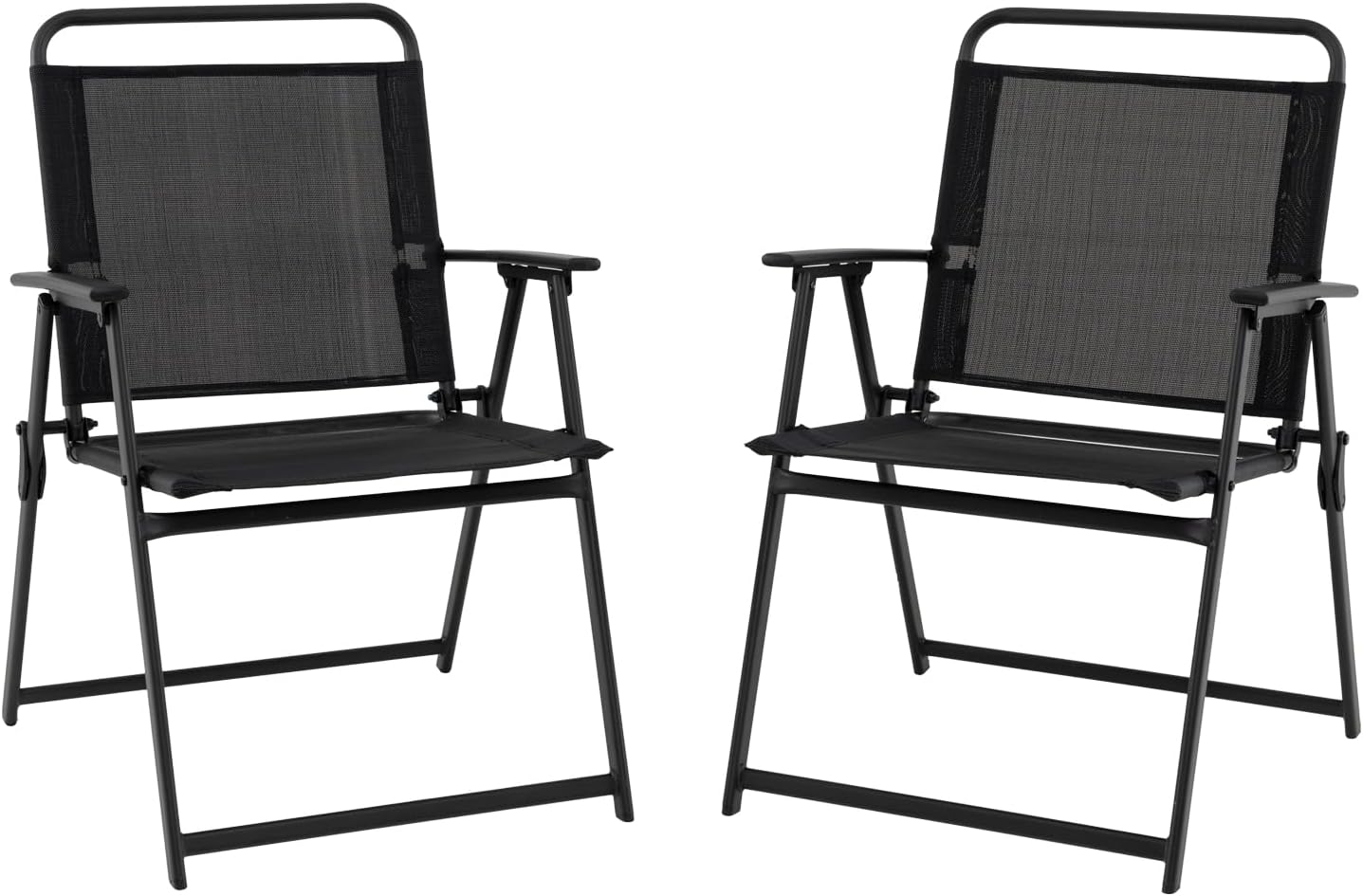 Zestaw 2 Składanych i Przenośnych Krzeseł Ogrodowych, Fotel Ogrodowy z Tkaniny z Metalową Ramą, Nośność 150 kg (57 x 55 x 83 cm, Czarny)