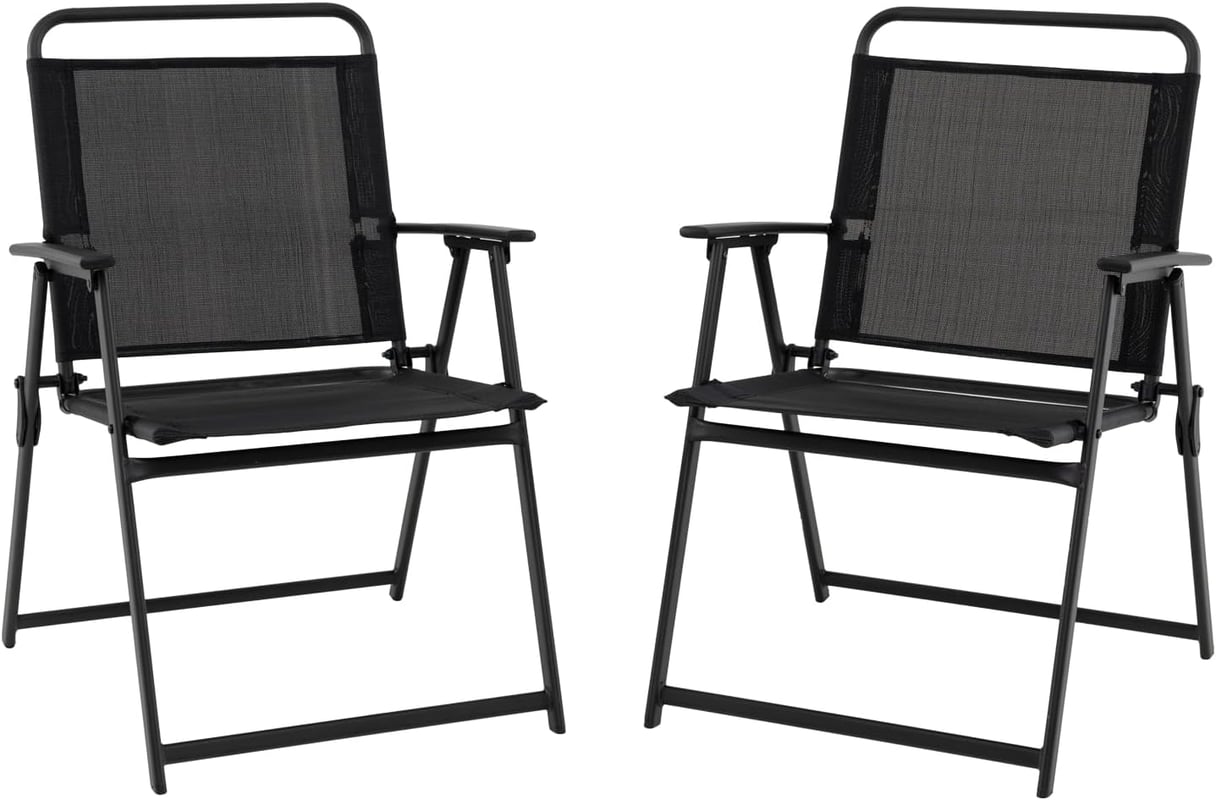 Zestaw 2 Składanych i Przenośnych Krzeseł Ogrodowych, Fotel Ogrodowy z Tkaniny z Metalową Ramą, Nośność 150 kg (57 x 55 x 83 cm, Czarny)