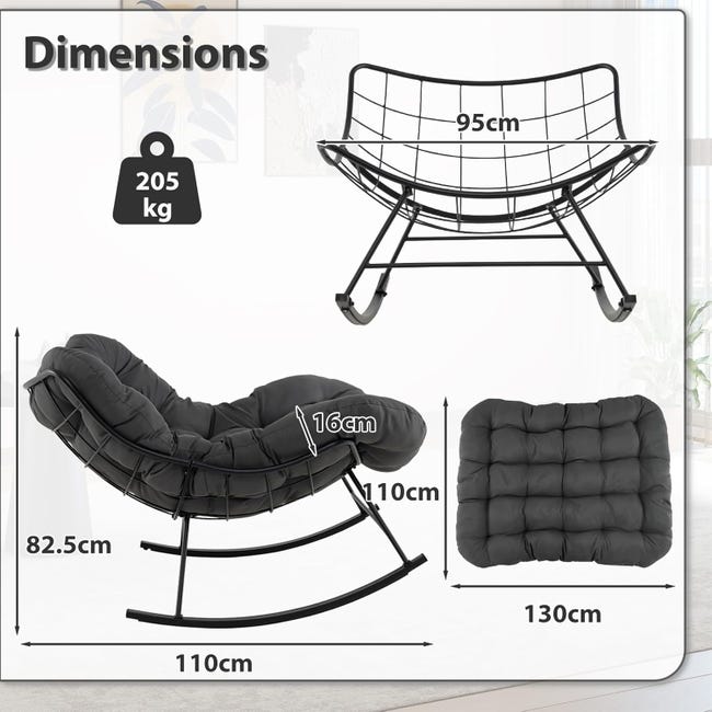 Sedia A Dondolo Per 2 Persone GIANTEX - Ovale Imbottita, Struttura Metallo, Carico 320 Kg, Per Interno/esterno