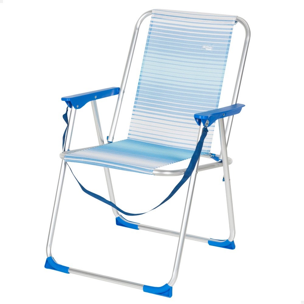 Aktive silla de playa alta plegable rayas azul c/asa de hombro