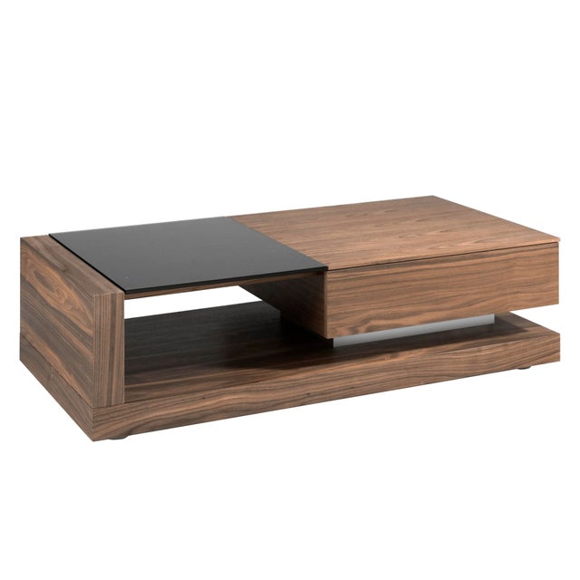 Mesa centro rectangular Cristal negro y nogal 130 x 70 x 36