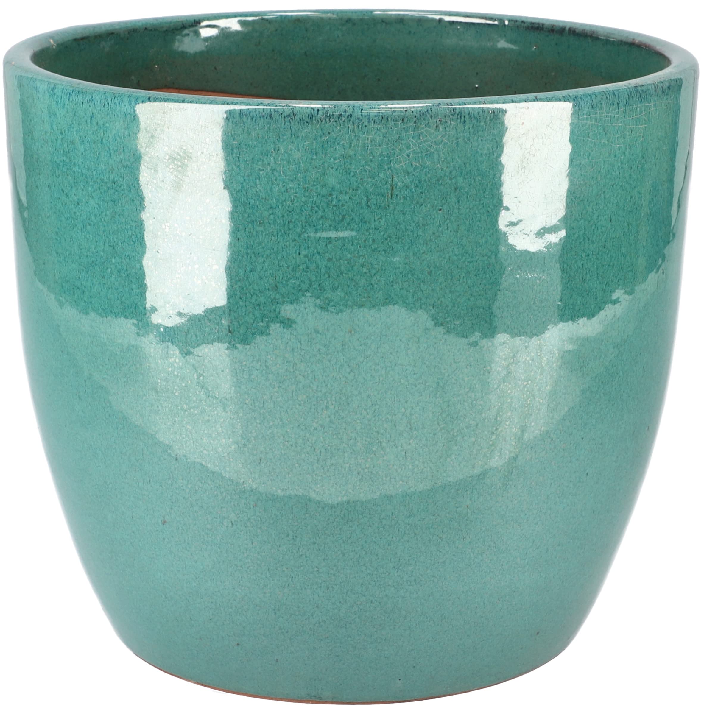 Pot de Fleurs de Jardin, Diamètre : 31 cm, en Céramique Émaillée, Turquoise, Avec Bac d'Égouttement - KOTARBAU - 4