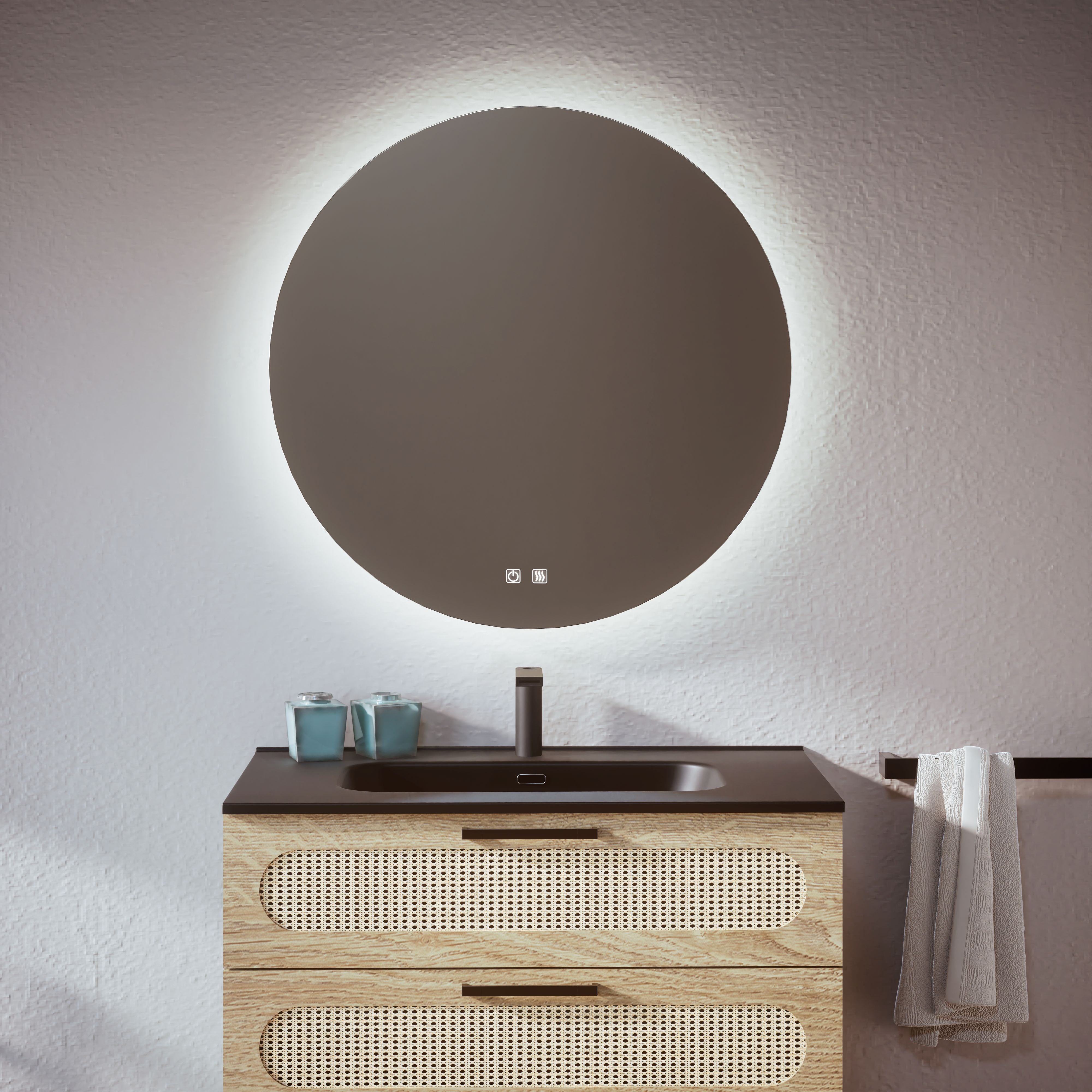 Feel Your Bath Espejo Bluetooth de Baño Redondo, Luz LED Regulable, 60cm, con Interruptor Táctil, Antivaho y Apagado Automático - 3