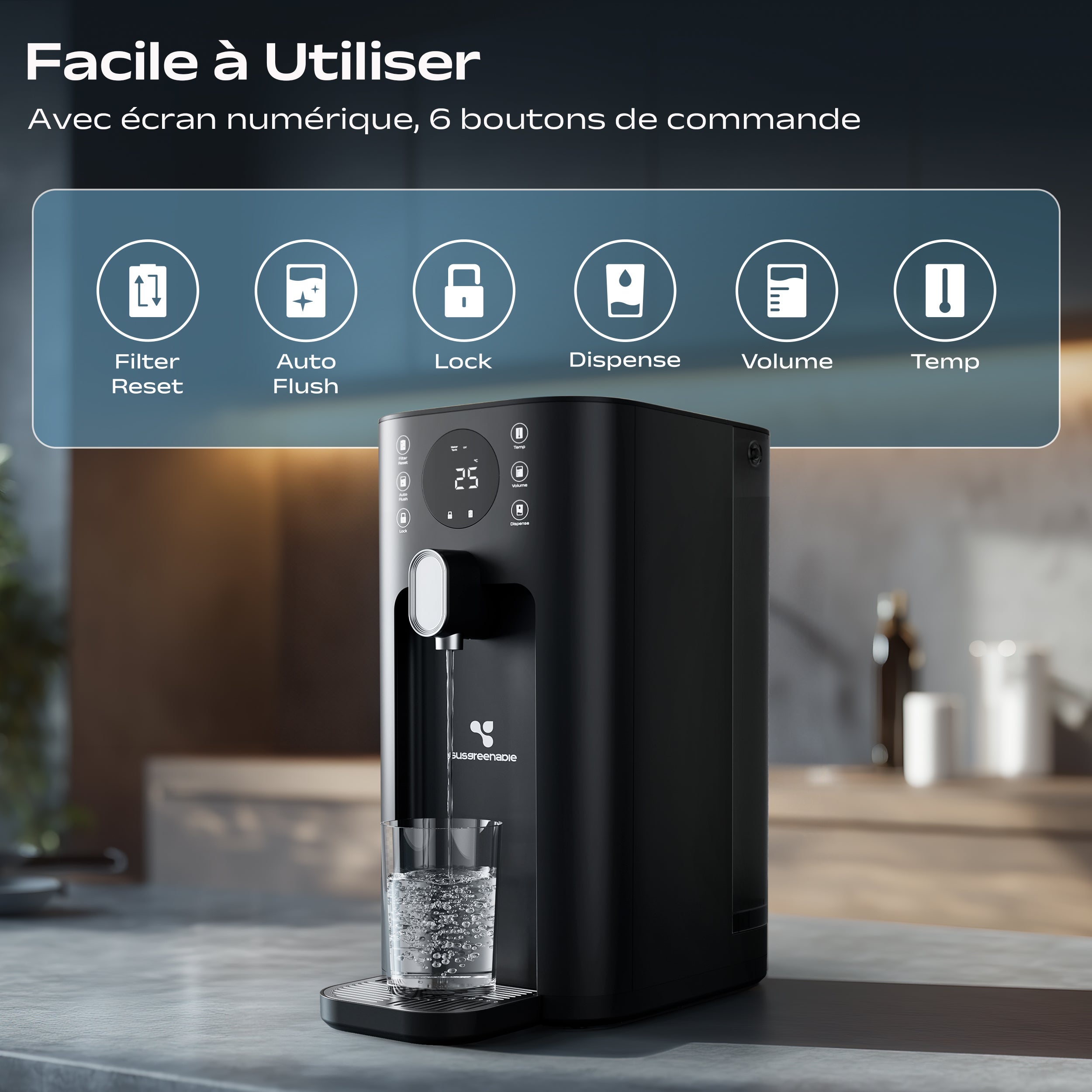 CIARRA x SUSGREENABLE Osmose inversa 5 em 1 sem instalação 5 etapas de filtração com UV Controlo TDS 4 níveis de temperatura SGIWDR03-B - 5